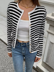 Striped Knit Cardigan with Gold Buttons Black OutfitFlow