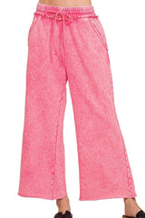Zenana Washed French Terry Palazzo With Pockets FUCHSIA OutfitFlow