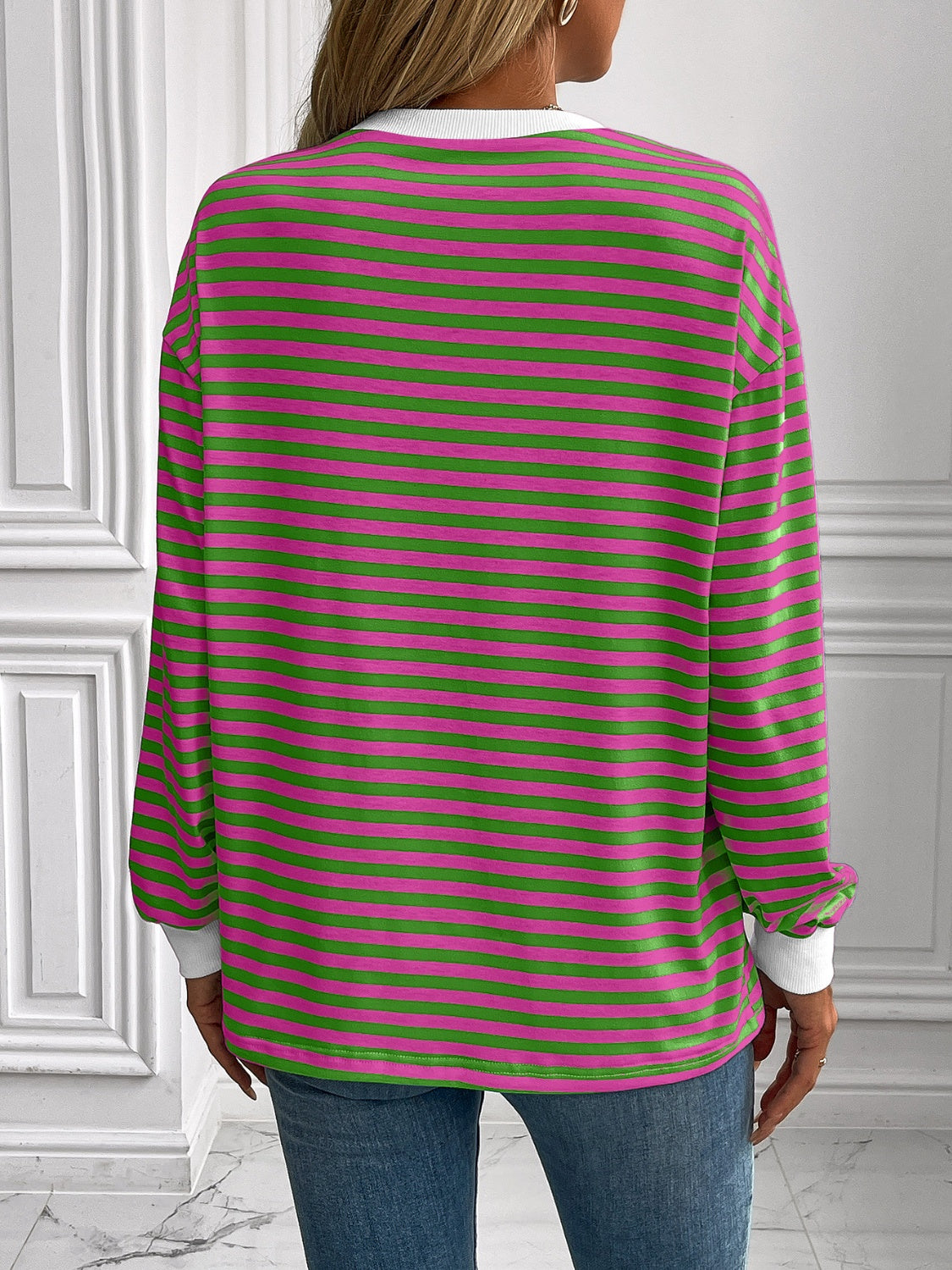 Outfit Flow - Ivy Lane Striped Round Neck Long Sleeve Sweatshirt