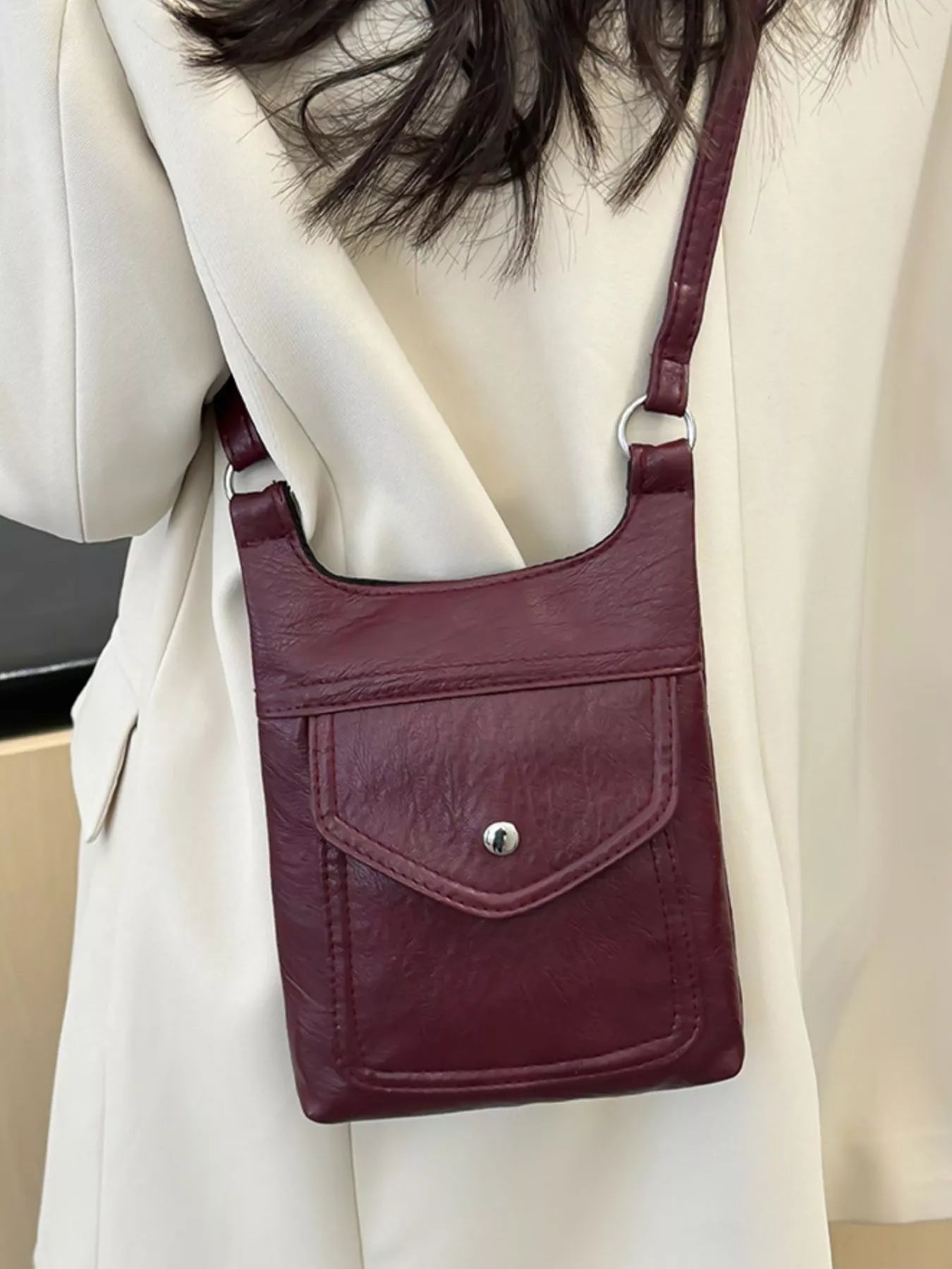 Adjustable Strap Leather Crossbody Bag OutfitFlow