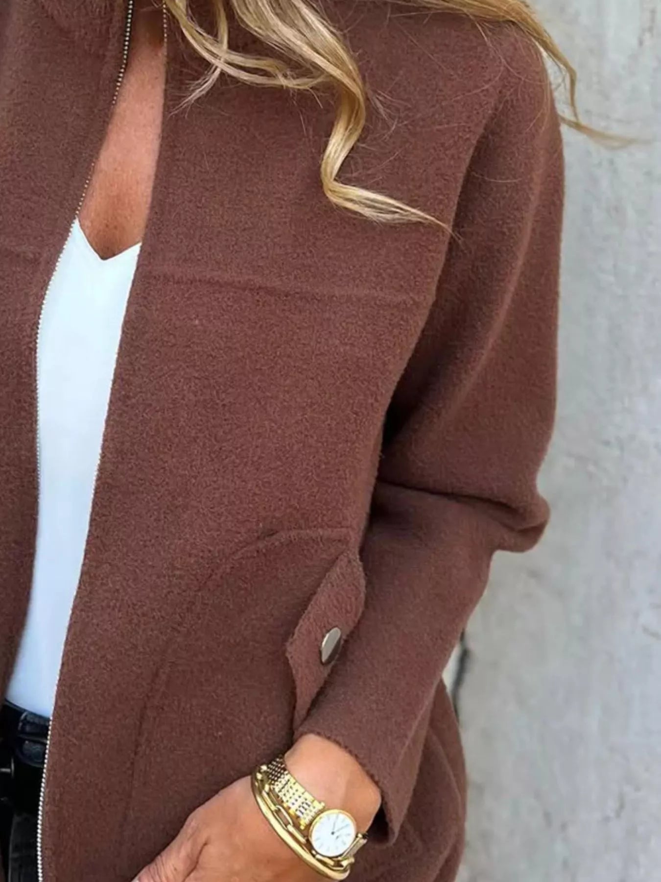 Full Size Textured Knit Zip Up Outerwear Plus Size Trendsi