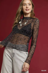 Umgee Nylon Lace Mesh Long Sleeve Top Trendsi