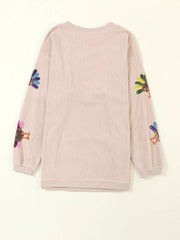 Full Size Turkey Graphic Corded Baggy Sweatshirt Plus Size OutfitFlow