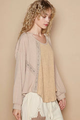 POL Round Neck Lace Detail Oversized Fit Top OutfitFlow