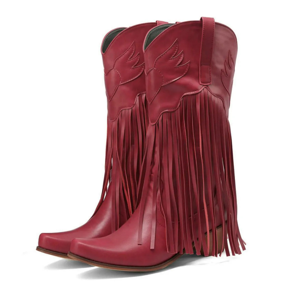 Point Toe Block Heels Boots Deep Red OutfitFlow