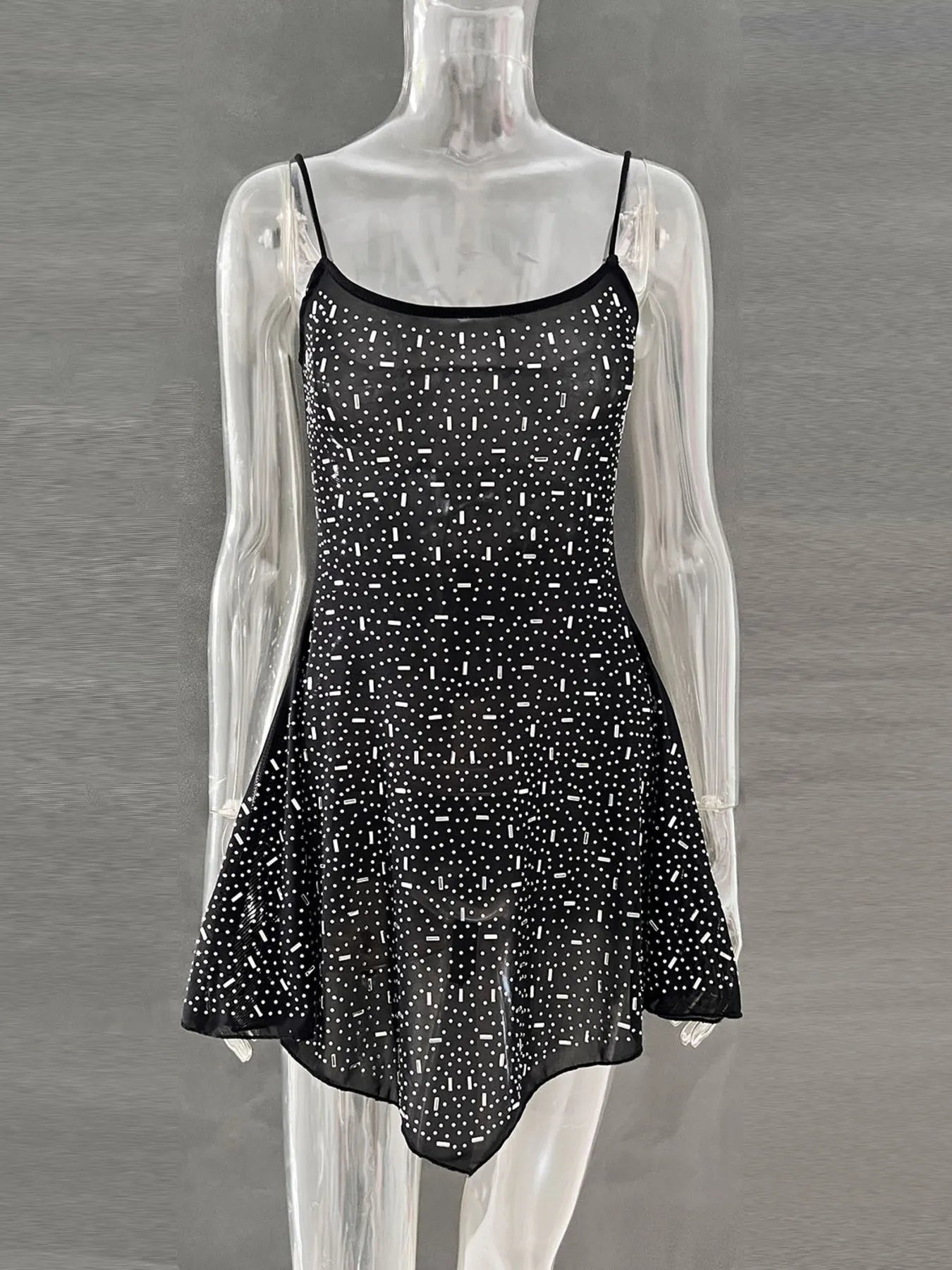Rhinestone Decor Mini Cami Dress Black OutfitFlow
