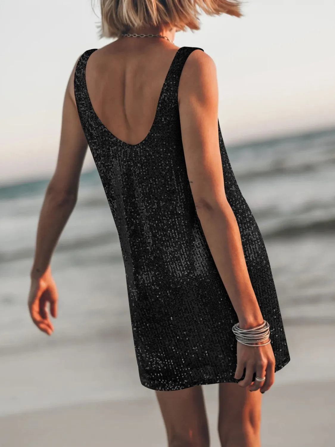 Sequin Scoop Neck Mini Dress OutfitFlow