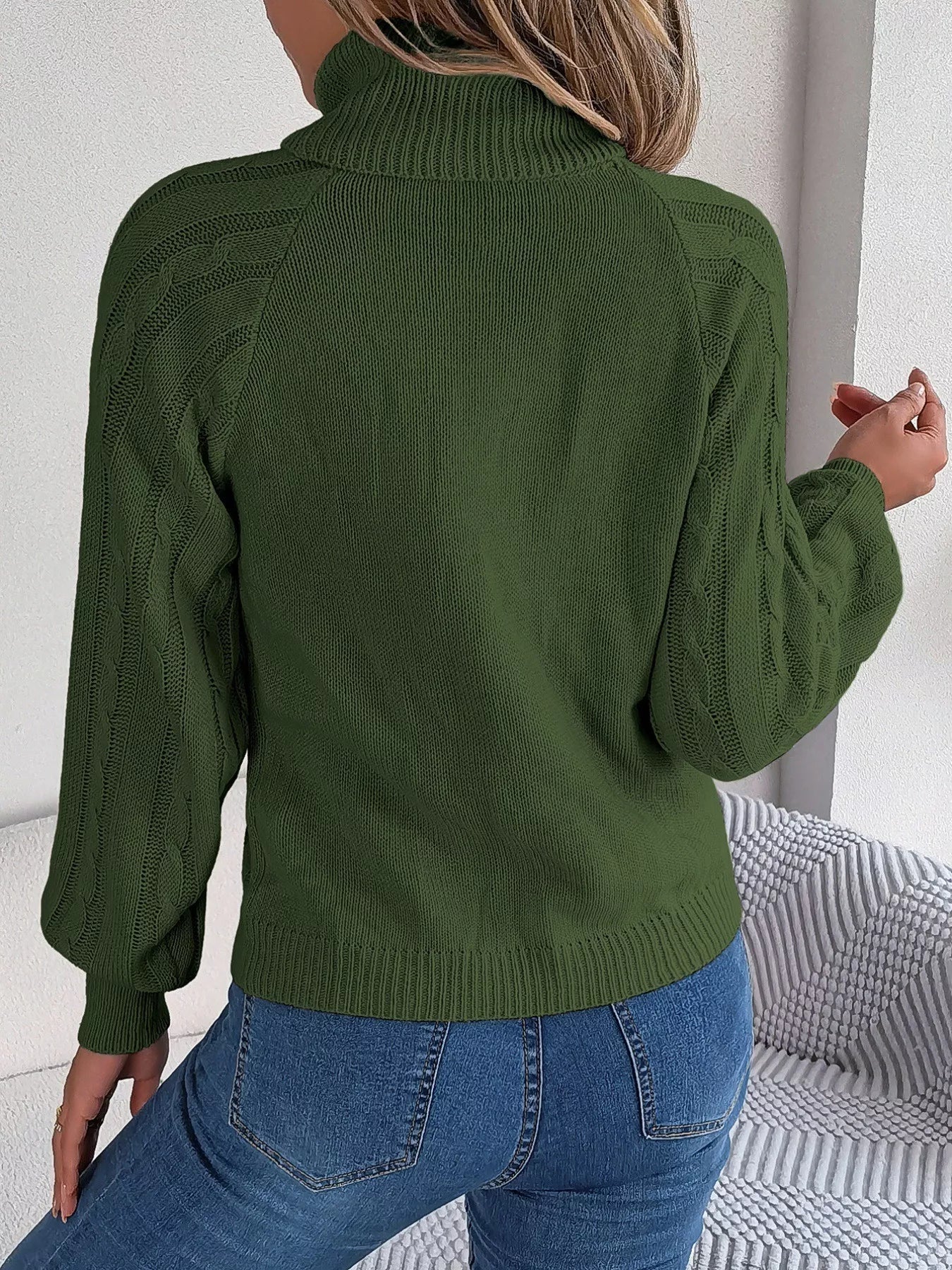 Cable Knit Turtleneck Long Sleeve Sweater OutfitFlow
