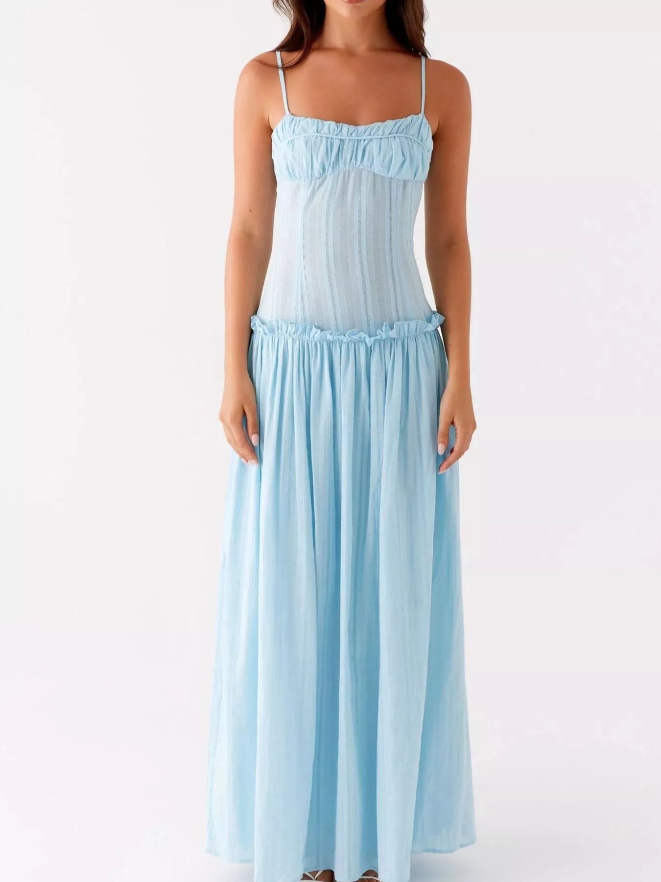 Frill Spaghetti Strap Maxi Dress OutfitFlow