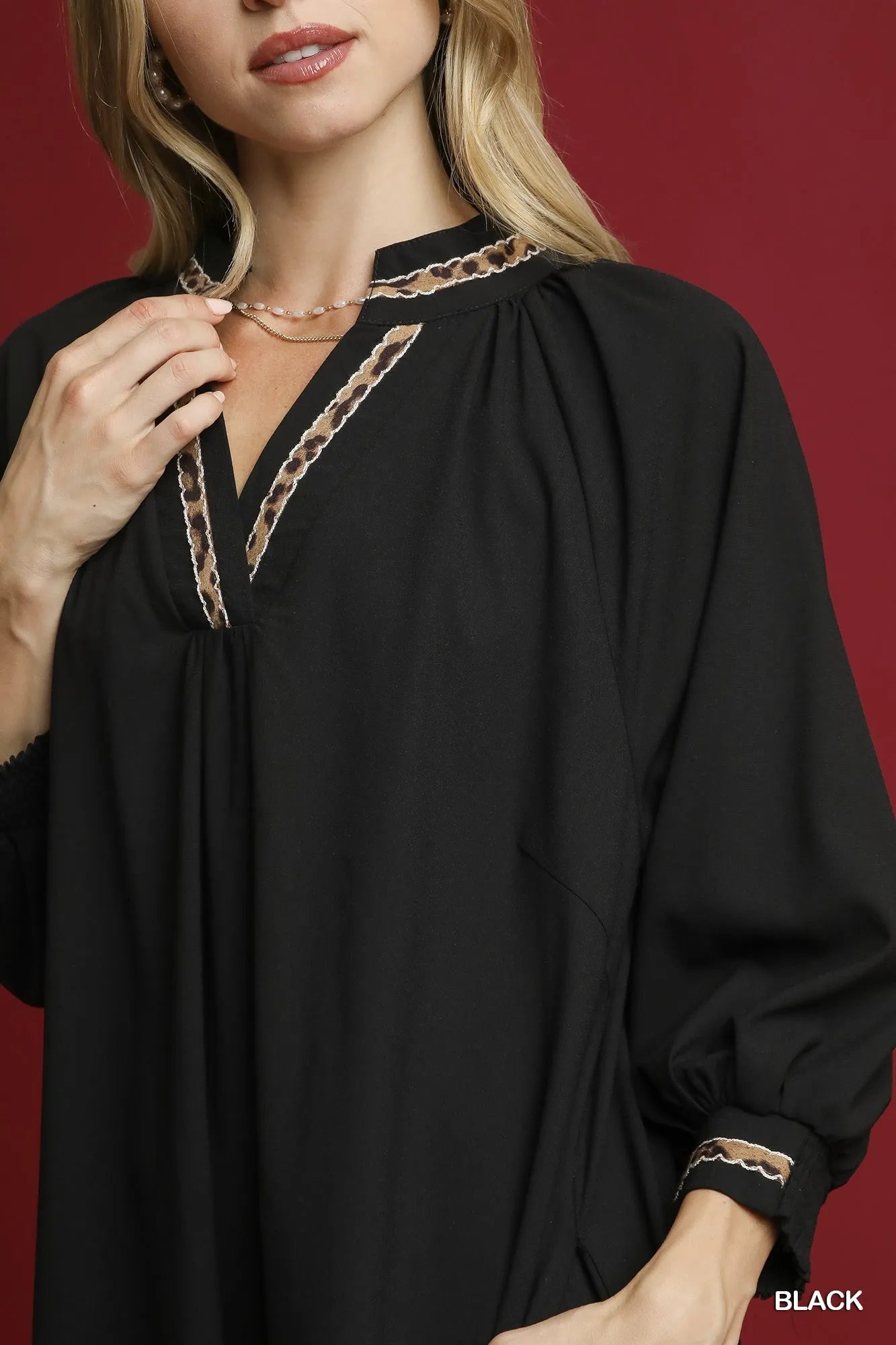 Umgee Notched Shift Dress with Trim Detail OutfitFlow