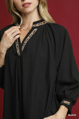 Umgee Notched Shift Dress with Trim Detail OutfitFlow