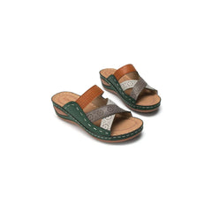 Open Toe Wedge Sandals Dark Green OutfitFlow