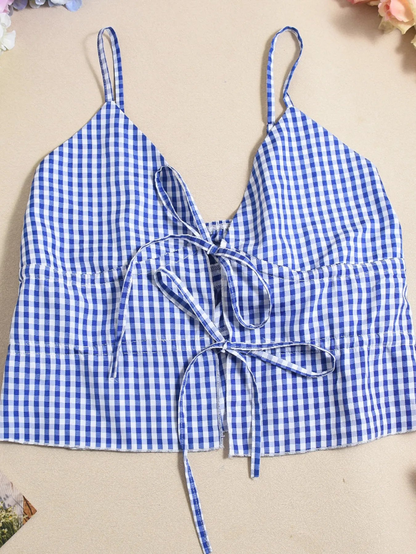 Plaid Tie Front Cami and Skirt Set OutfitFlow