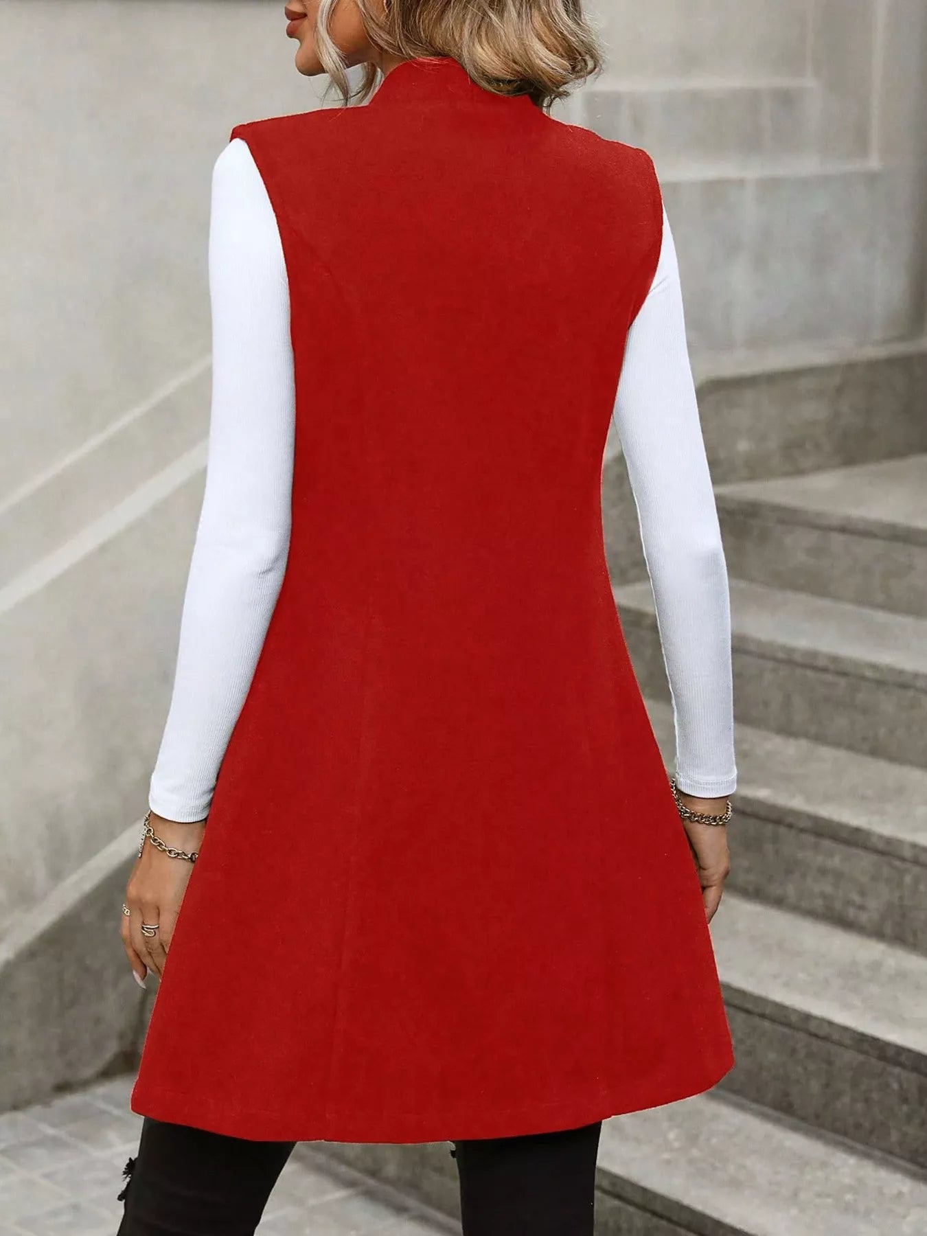 Button-Down Longline Vest Coat Trendsi
