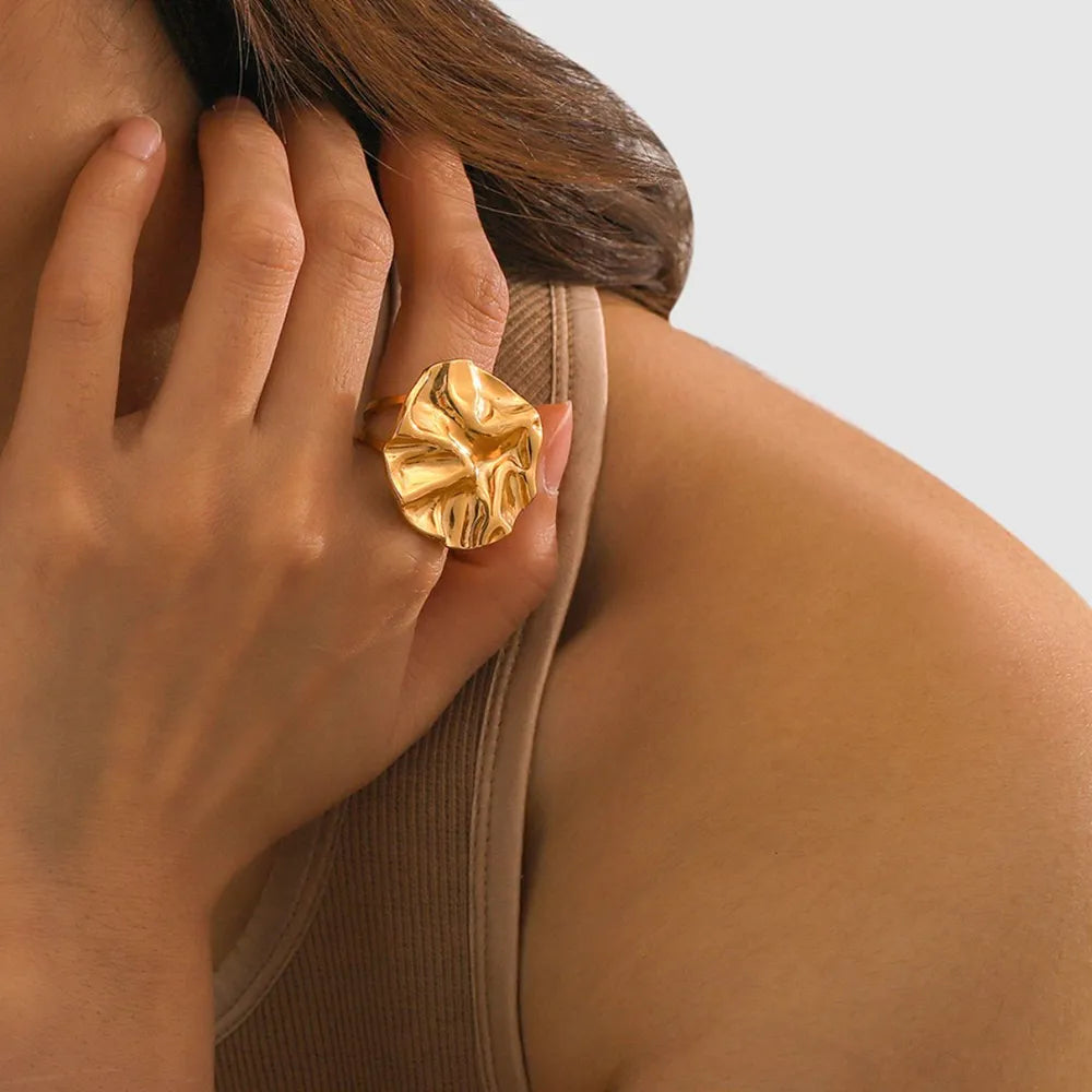 18K Gold-Plated Irregular Open Ring Gold 7 OutfitFlow
