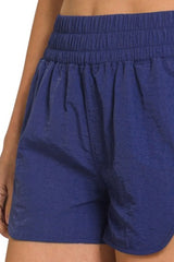 Zenana Windbreaker Smocked Waistband Running Shorts OutfitFlow