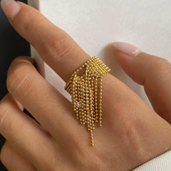 2-Piece Stainless Steel Tassel Chain Ring Gold One Size OutfitFlow