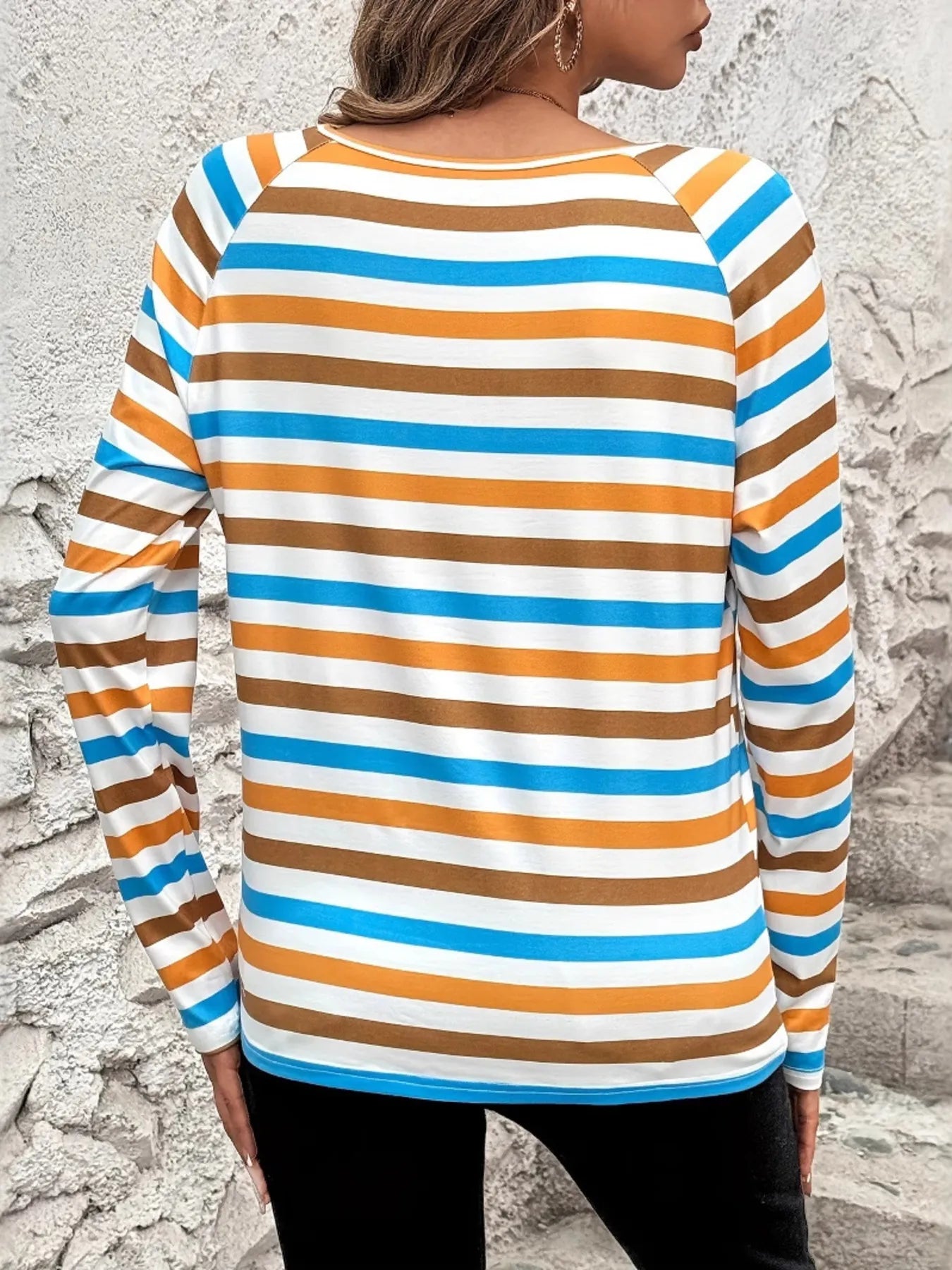 Full Size Striped Long Sleeve Casual Top Plus Size OutfitFlow
