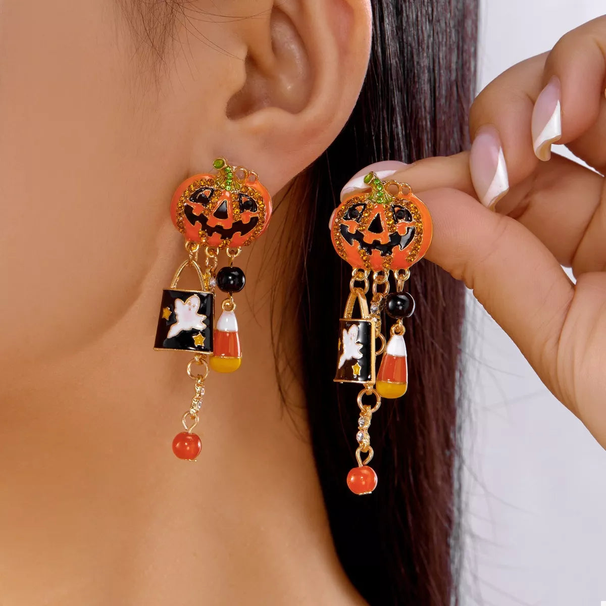 Halloween Pumpkin Drop Earrings Orange One Size OutfitFlow