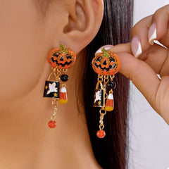 Halloween Pumpkin Drop Earrings Orange One Size OutfitFlow