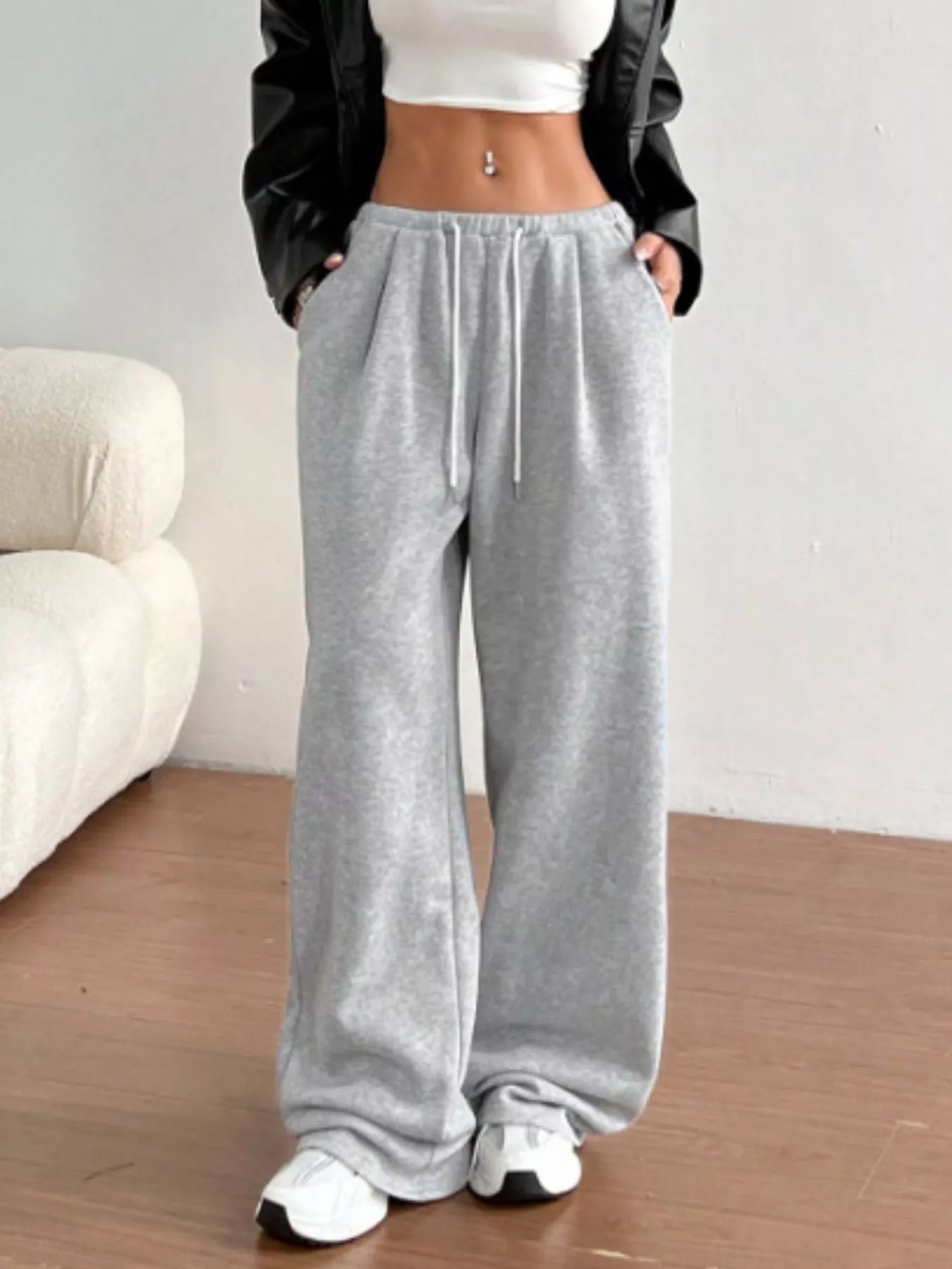 Casual Drawstring High Waist Wide Leg Sweatpants OutfitFlow