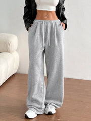 Casual Drawstring High Waist Wide Leg Sweatpants OutfitFlow