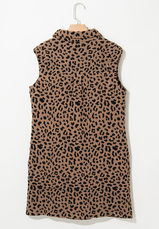 Outfit Flow - Leopard Johnny Collar Sleeveless Mini Dress