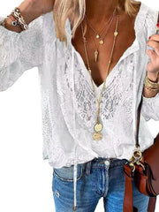 Lace Tie-Neck Blouse Trendsi