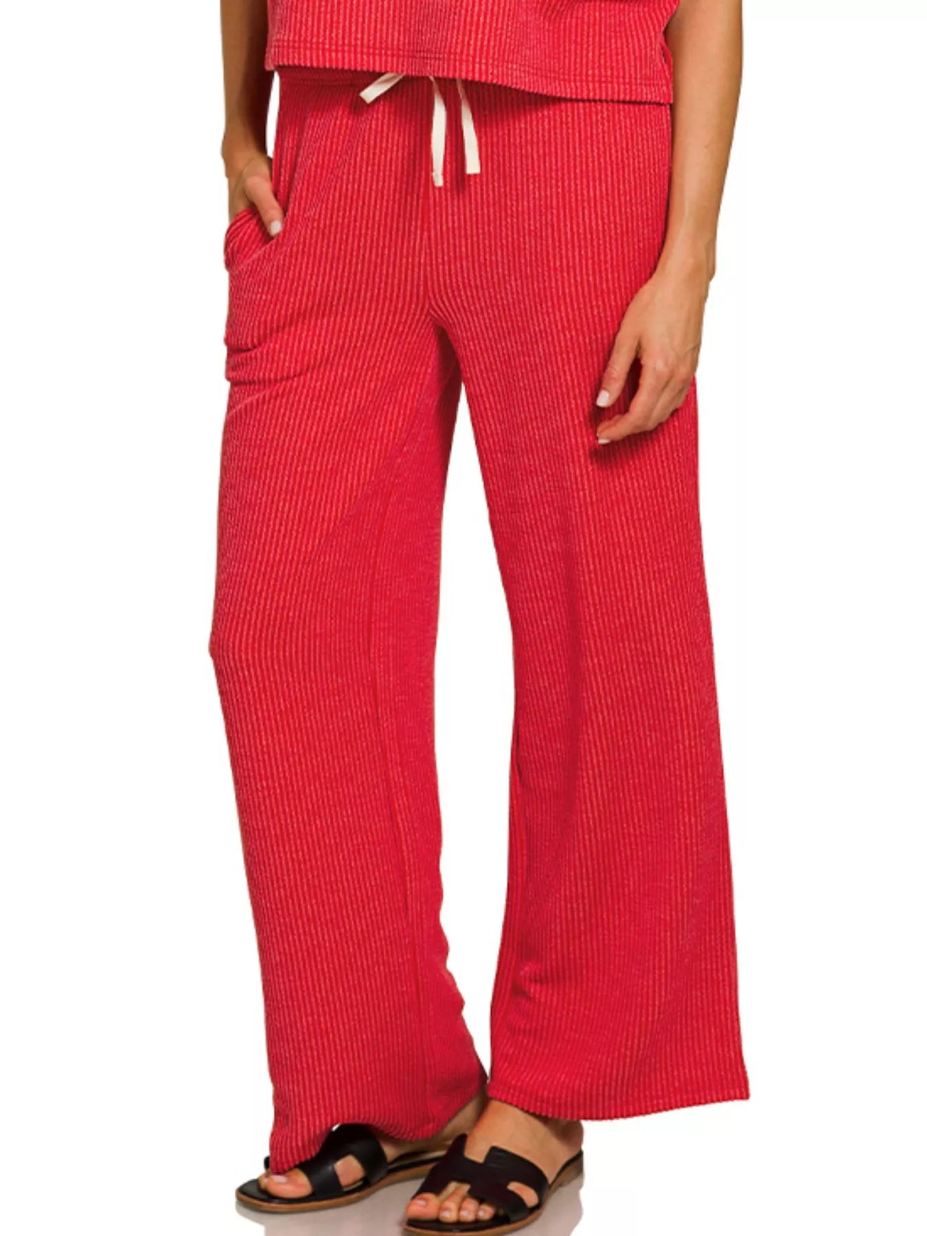 Zenana Raised Rib Short Sleeve Tee & Pants Set OutfitFlow