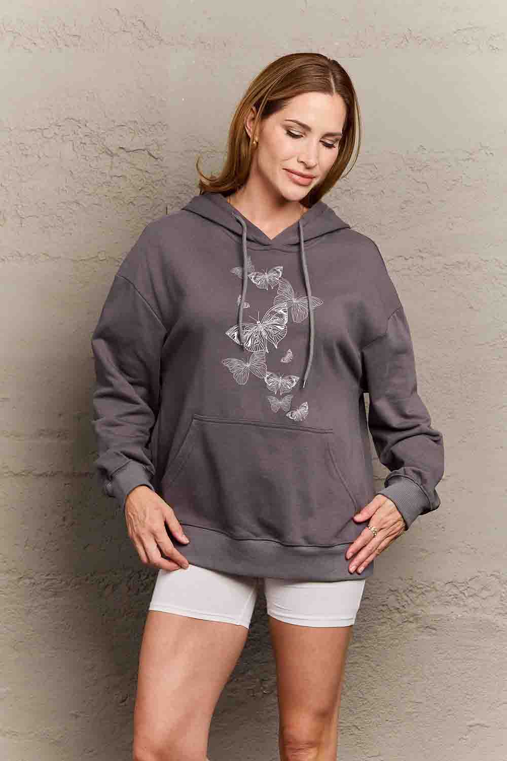 Outfit Flow - Simply Love Simply Love Full Size Dropped Shoulder Butterfly Graphic Hoodie