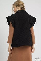Umgee Corduroy Quilted Ruffle Sleeve Vest OutfitFlow