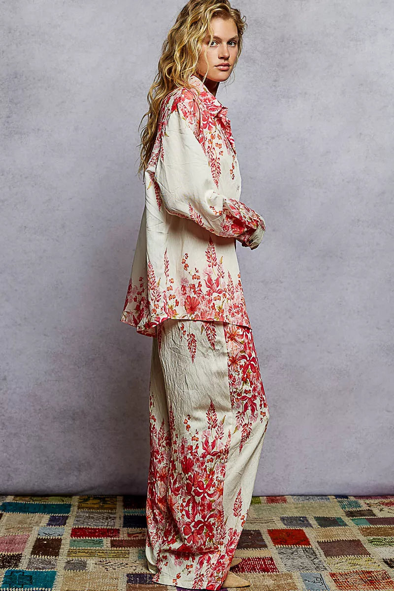 POL Floral Printed Woven Wide Leg Drawstring Pants OutfitFlow