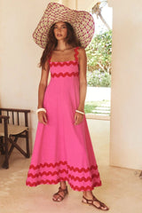 Contrast Trim Square Neck Wide Strap Dress OutfitFlow