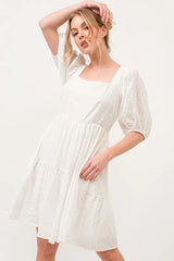 And The Why Square Neck Puff Sleeve Tiered Mini Dress OutfitFlow