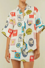 Printed Button Up Shirt and Skirt Set OutfitFlow