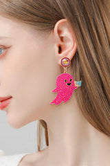 Ghost Shape Synthetic Pearl Dangle Earrings Hot Pink One Size OutfitFlow