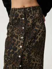 Outfit Flow - Leopard Button Up Denim Skirt