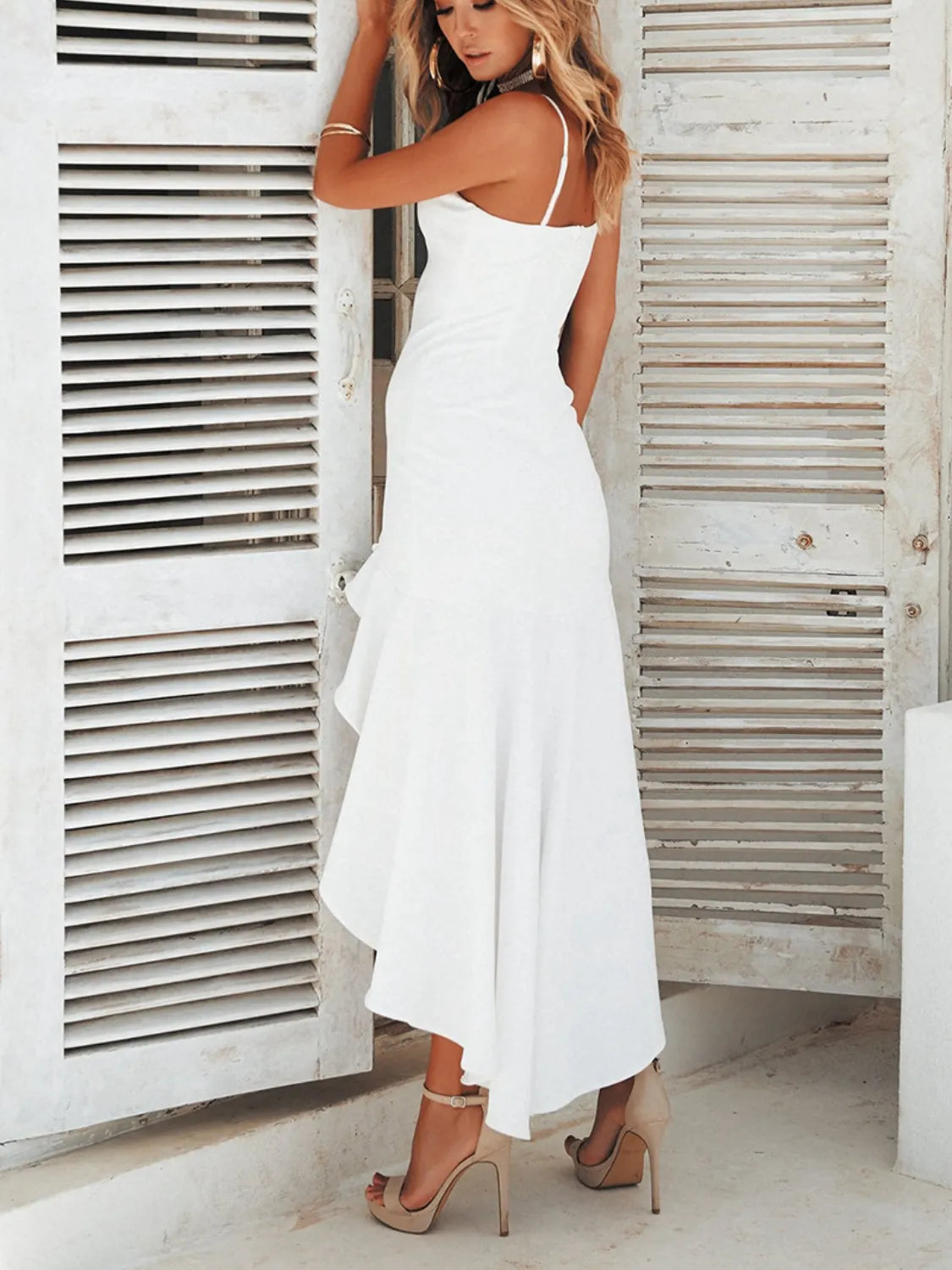 High-Low Ruffled Hem Midi Cami Dress OutfitFlow