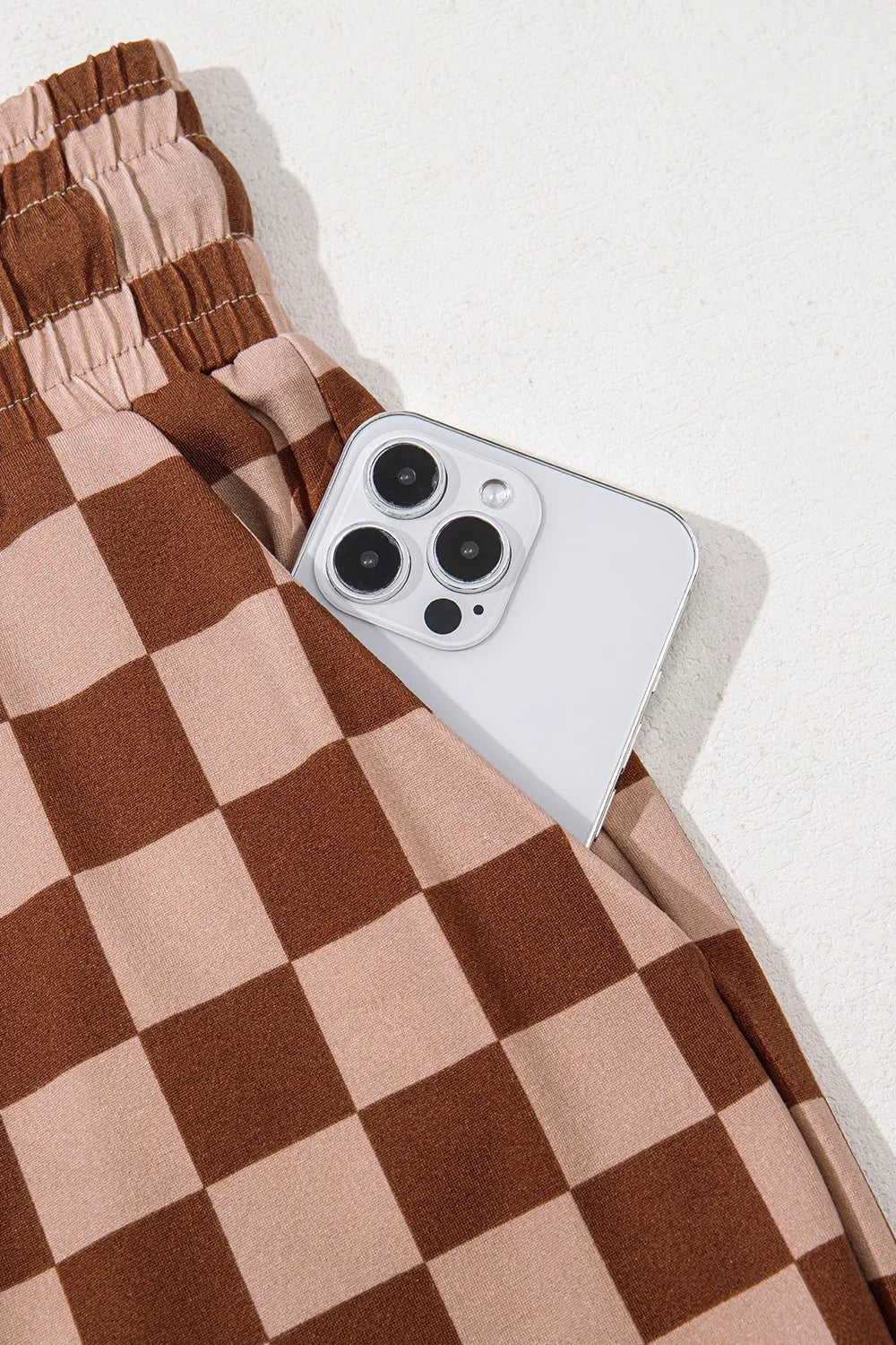 Checkered Elastic High Waist Loose Casual Pants OutfitFlow