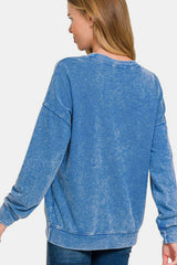 Outfit Flow - Zenana Washed Round Neck Dropped Shoulder Sweatshirt