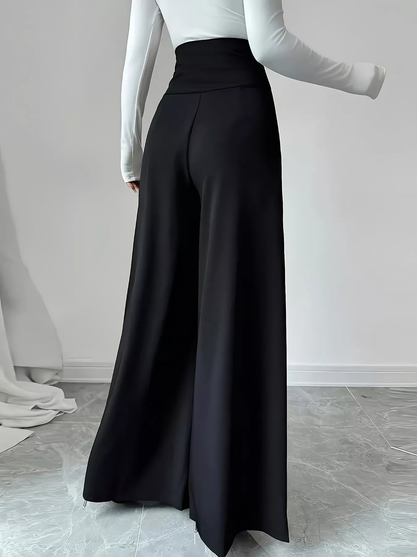 High Waist Wide Leg Button Decor Pants OutfitFlow