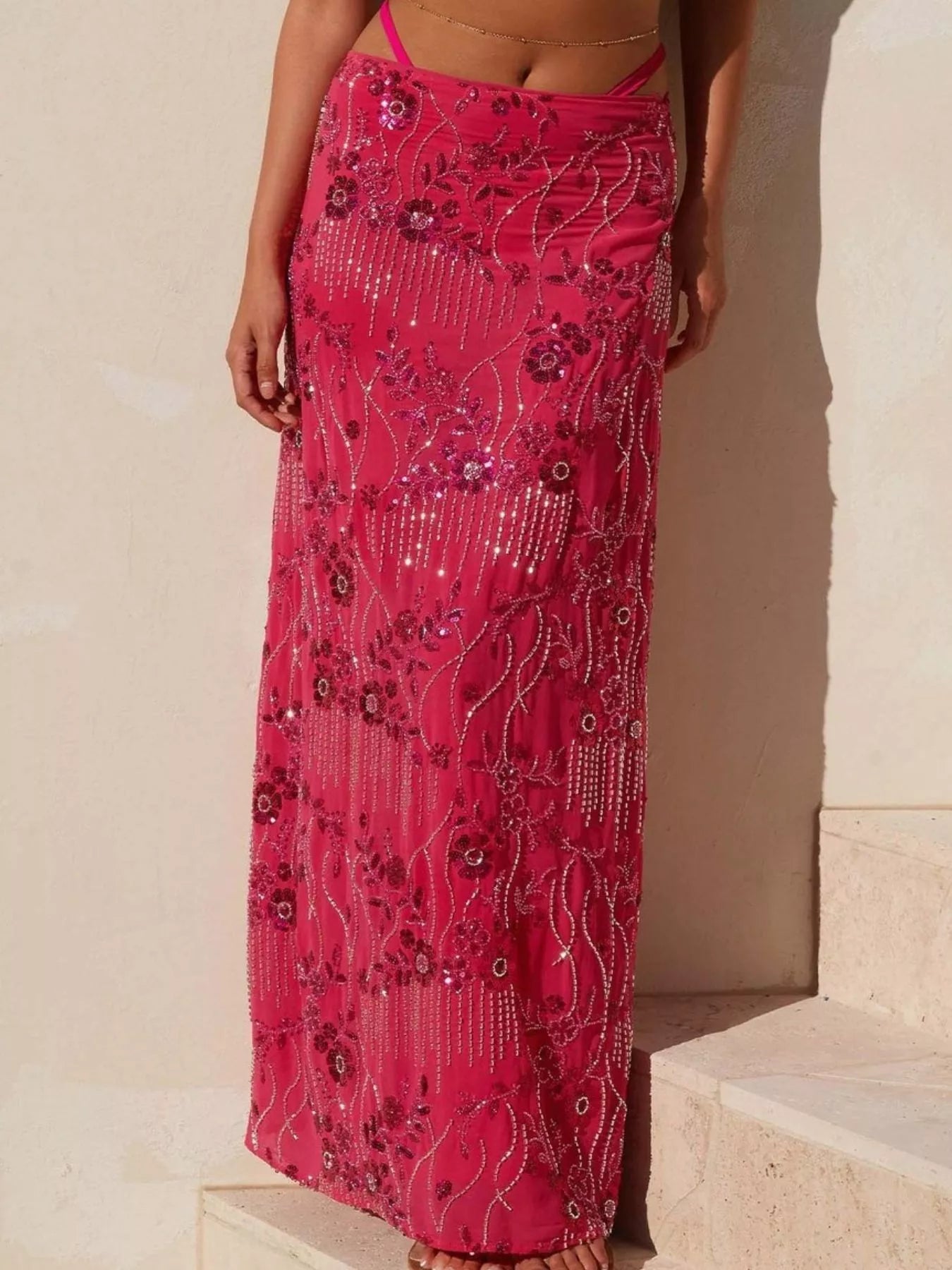 Embroidered Sequin Maxi Skirt OutfitFlow