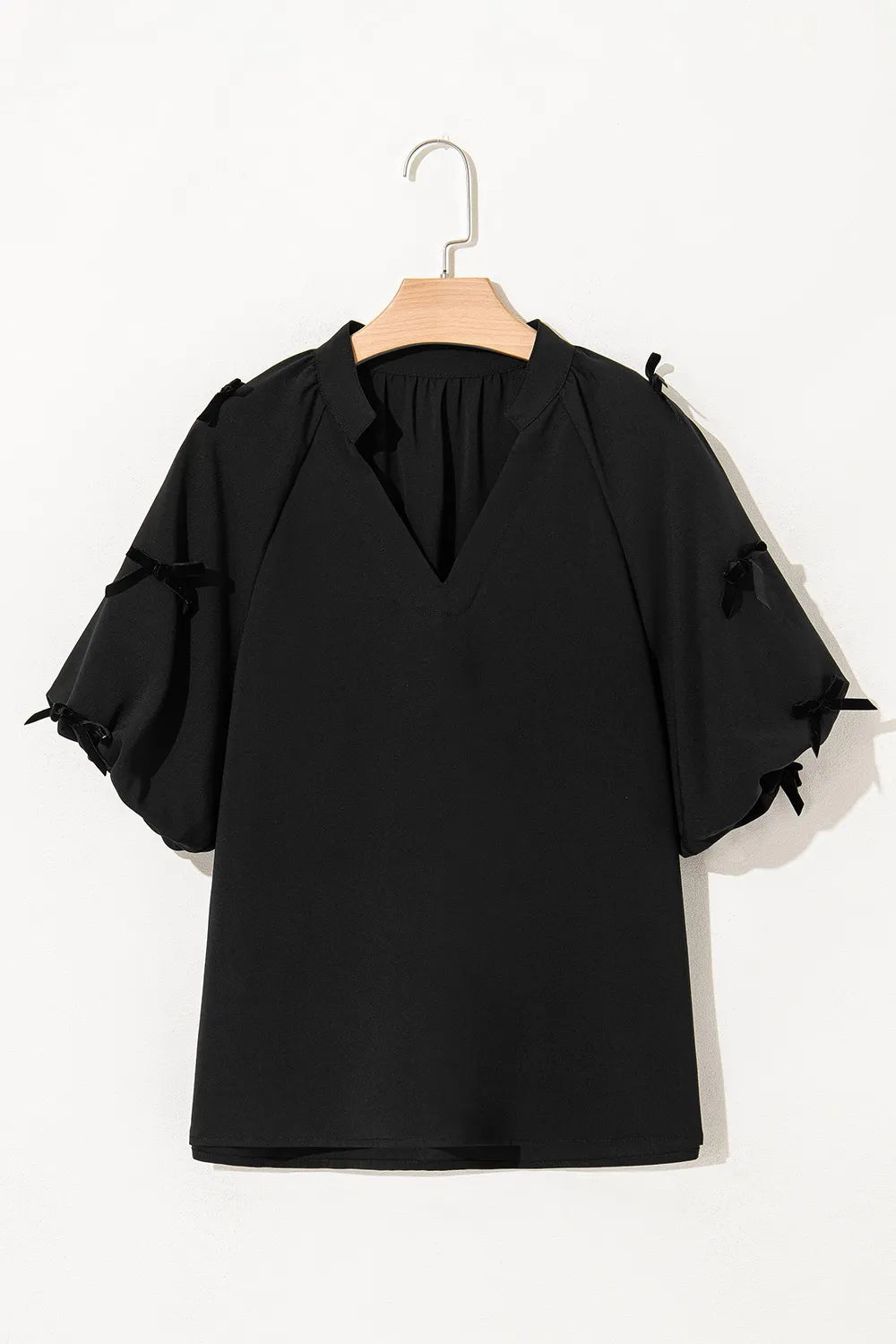 Bow Decor Puff Sleeve Blouse OutfitFlow