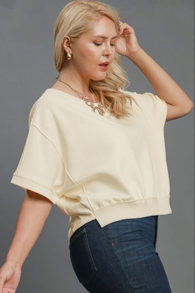 Umgee Full Size Lightweight Cropped Sweatshirt Plus Size OutfitFlow