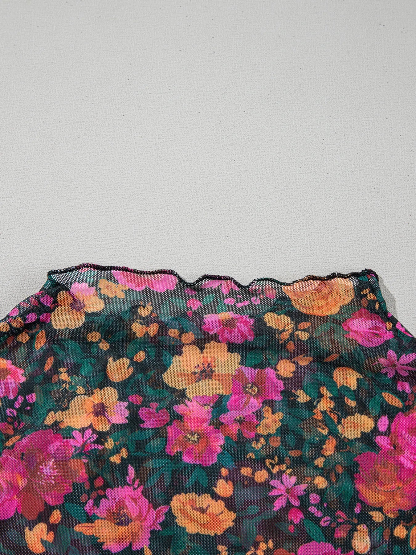 Floral Print Mock Neck Short Sleeve Top OutfitFlow