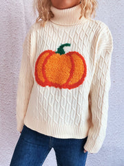 Pumpkin Turtleneck Long Sleeve Sweater OutfitFlow