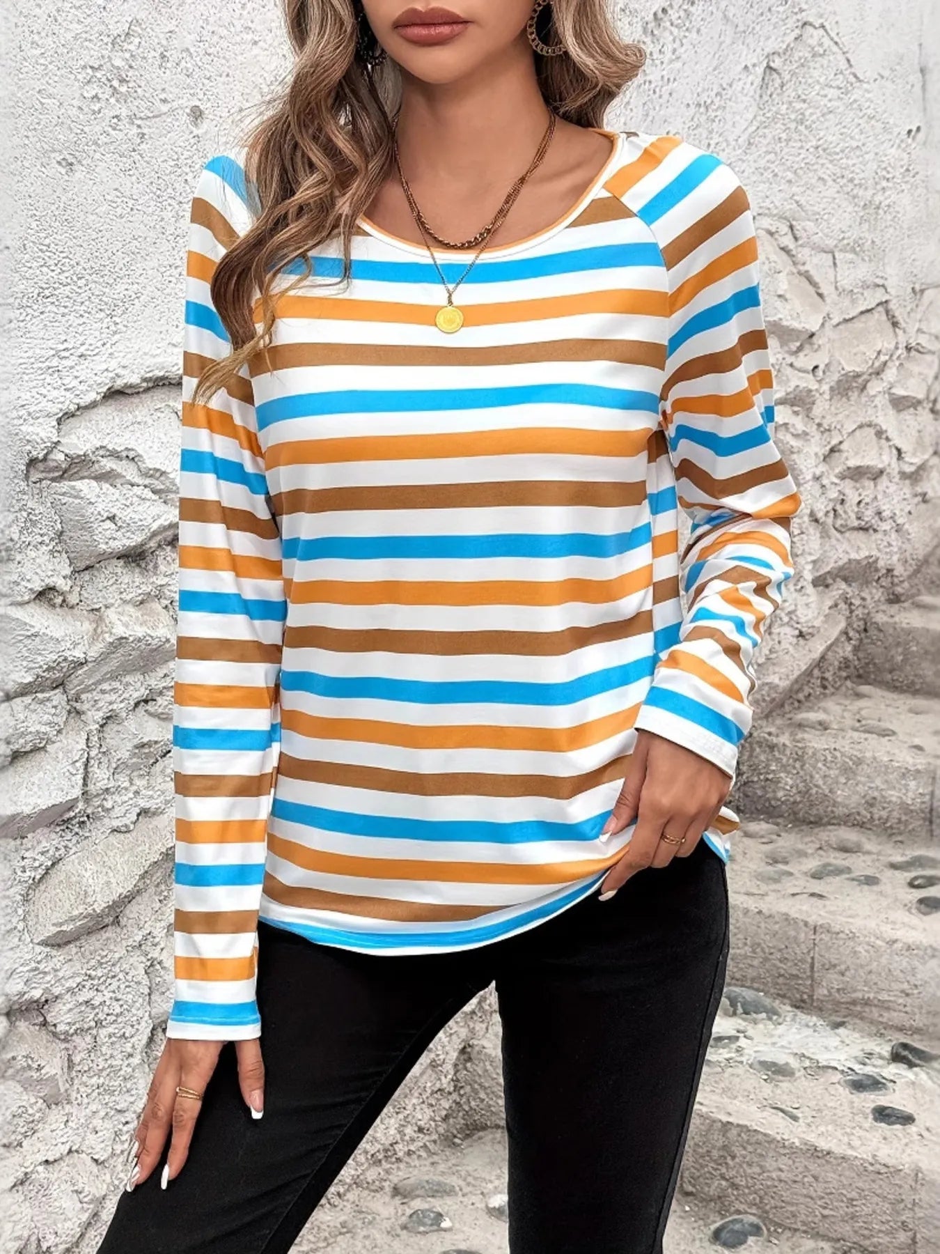 Full Size Striped Long Sleeve Casual Top Plus Size OutfitFlow