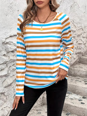 Full Size Striped Long Sleeve Casual Top Plus Size OutfitFlow
