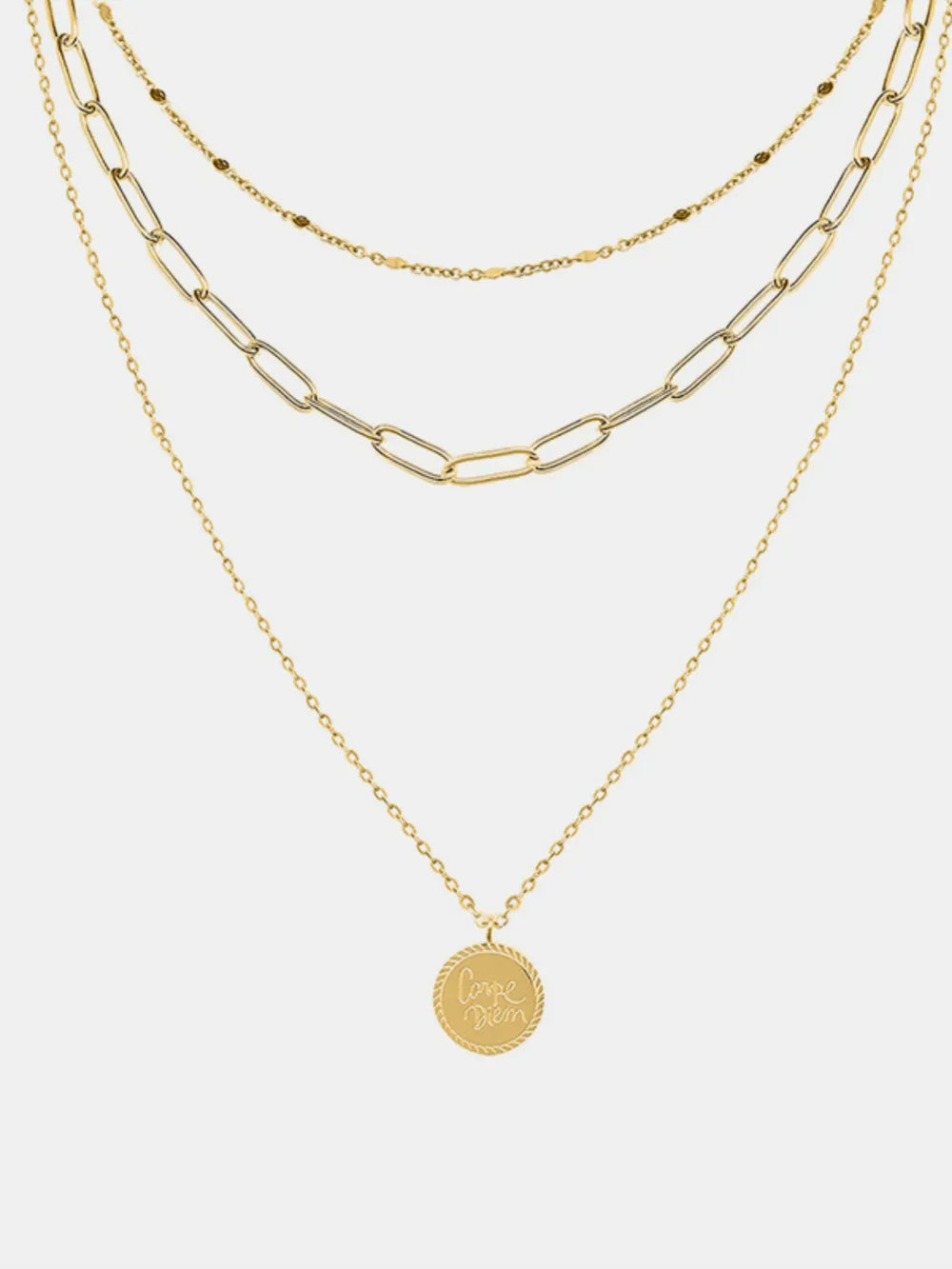18K Gold-Plated Three-Layered Engraved Necklace OutfitFlow