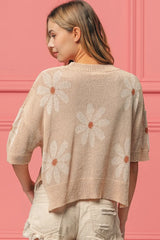 BiBi Floral Pattern Slit Sweater Trendsi